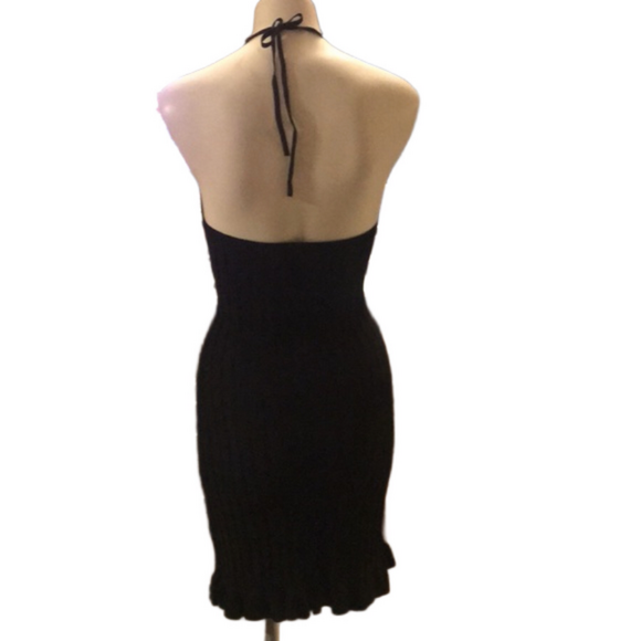 BLACK Ribbed Knit Halter NeckOpen Back Mini - Picture 2 of 6